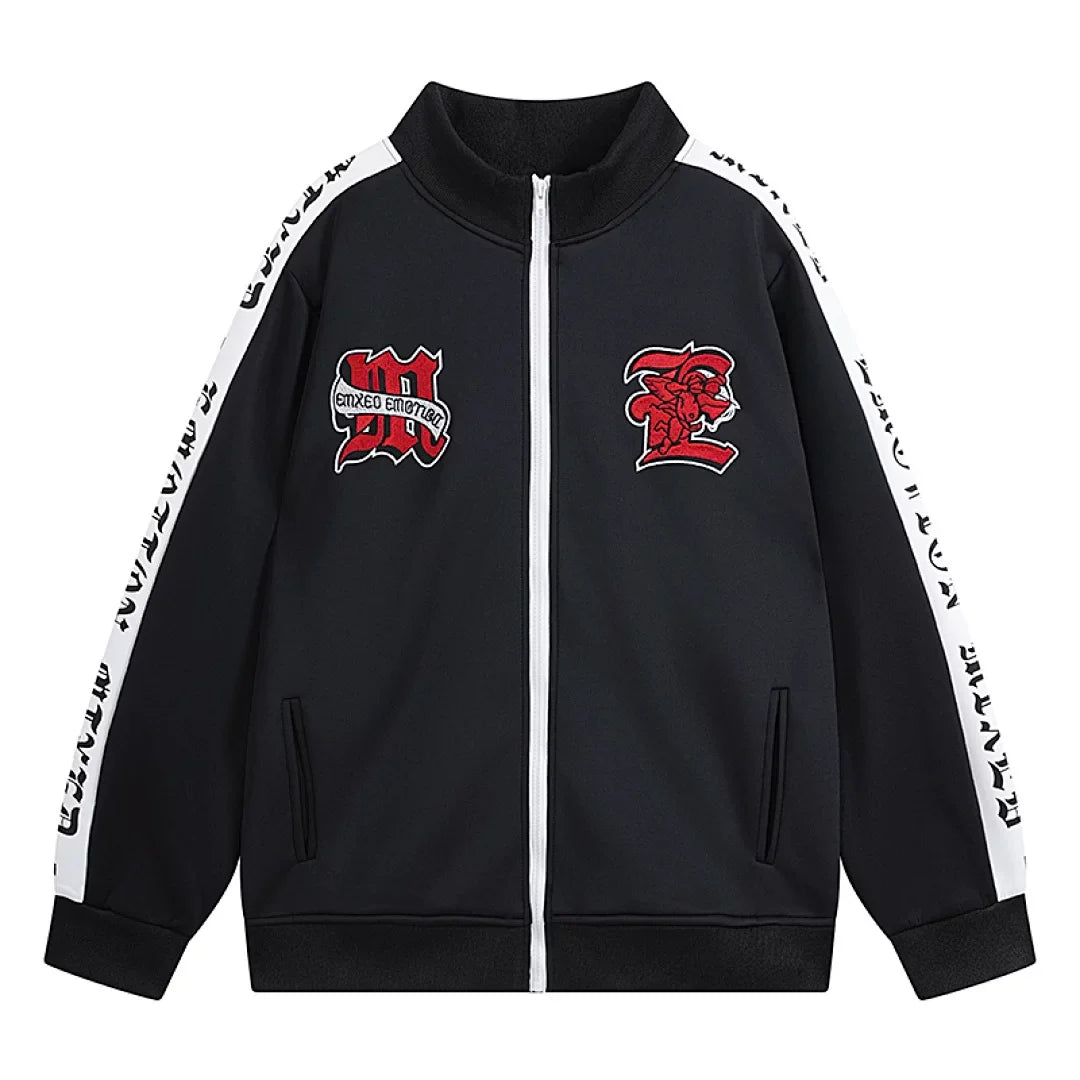 Mixed Emotion Cupid Angel Print Zip‑Up Track Jacket