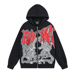 Mixed Emotion Black Zip Hoodie – Red White Art Print