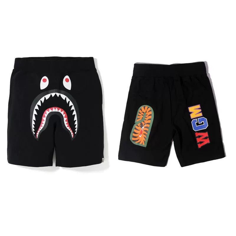 BAPE Style Camo Shark Casual Shorts - Solid Black