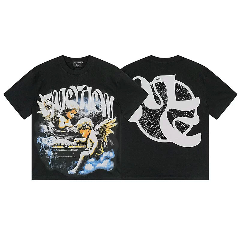 Mixed Emotion Black Tee – Twin Angels Worn Emotion Print