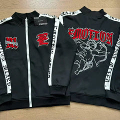 Mixed Emotion Embroidered Logo Zip‑Up Tracksuit Set