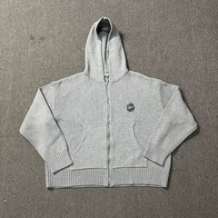 Broken Planet Knit Full Zip Hooded Cardigan - Heather Grey
