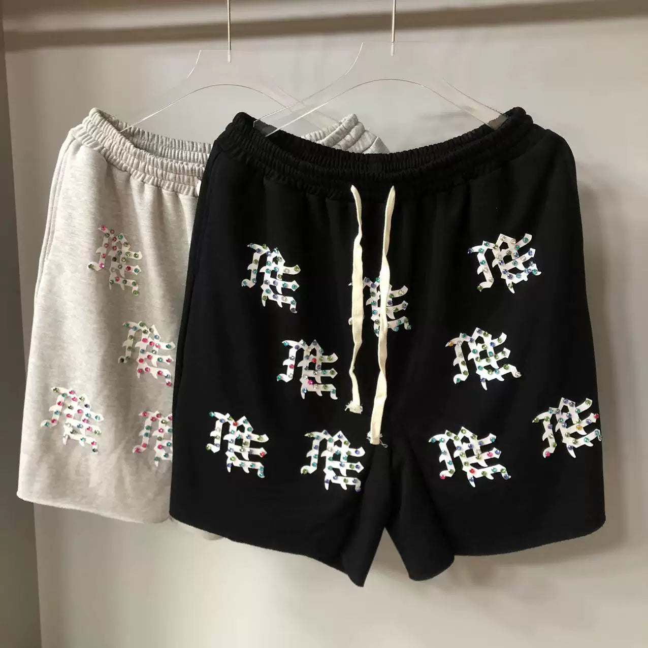Mixed Emotion Casual Shorts – Rhinestone Gothic Letter Print
