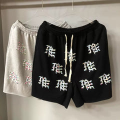 Mixed Emotion Casual Shorts – Rhinestone Gothic Letter Print