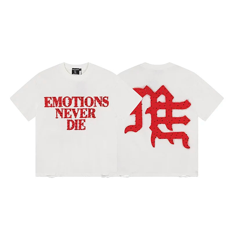Mixed Emotion White Tee – Red Emotions Never Die Print