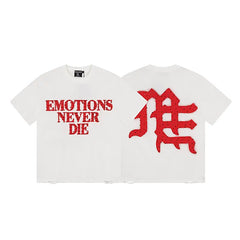 Mixed Emotion White Tee – Red Emotions Never Die Print