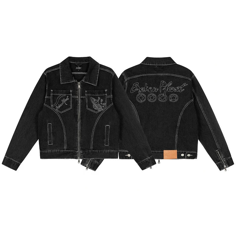 Broken Planet Contrast Stitch Denim Co-ord Set - Black Washed