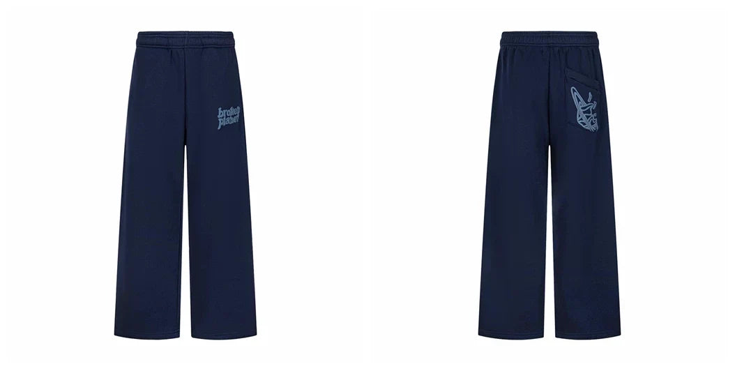 Broken Planet Logo Navy Wide Leg Sweatpants