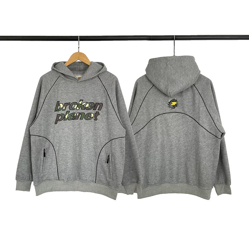 Broken Planet Camo Logo Raglan Hoodie - Heather Grey