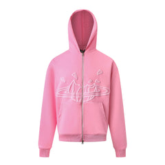 Broken Planet Outline Cracked Planet Pink Zip Hoodie