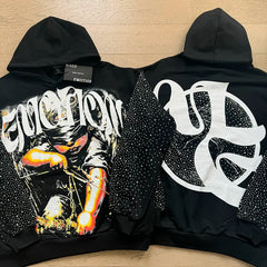 Mixed Emotion Vintage Archer Graphic Rhinestone‑Sleeve Hoodie