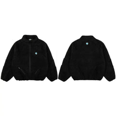 Broken Planet Sherpa Fleece Full Zip Stand Collar Jacket - Black