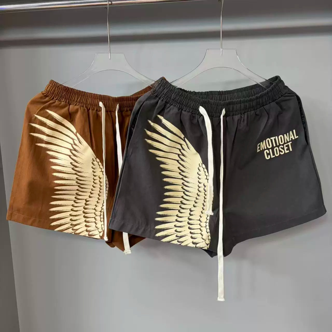 Mixed Emotion Wing Print Zip‑Up Shirt & Shorts 2‑Piece Set