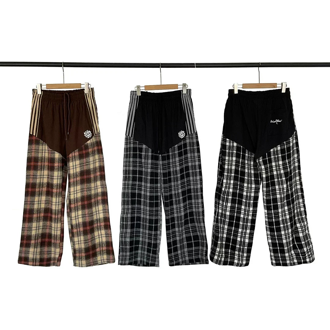 Broken Planet Plaid Patchwork Wide Leg Pants‑2 Colors