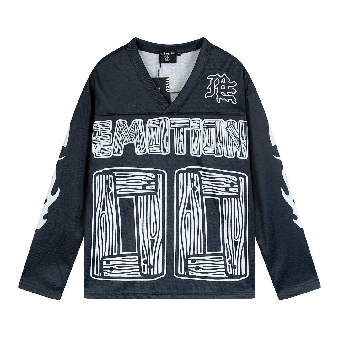 Mixed Emotion 00 Wood Grain Print Long‑Sleeve Hockey Jersey