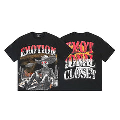 Mixed Emotion Black Tee – Western Skull Cowboy Print