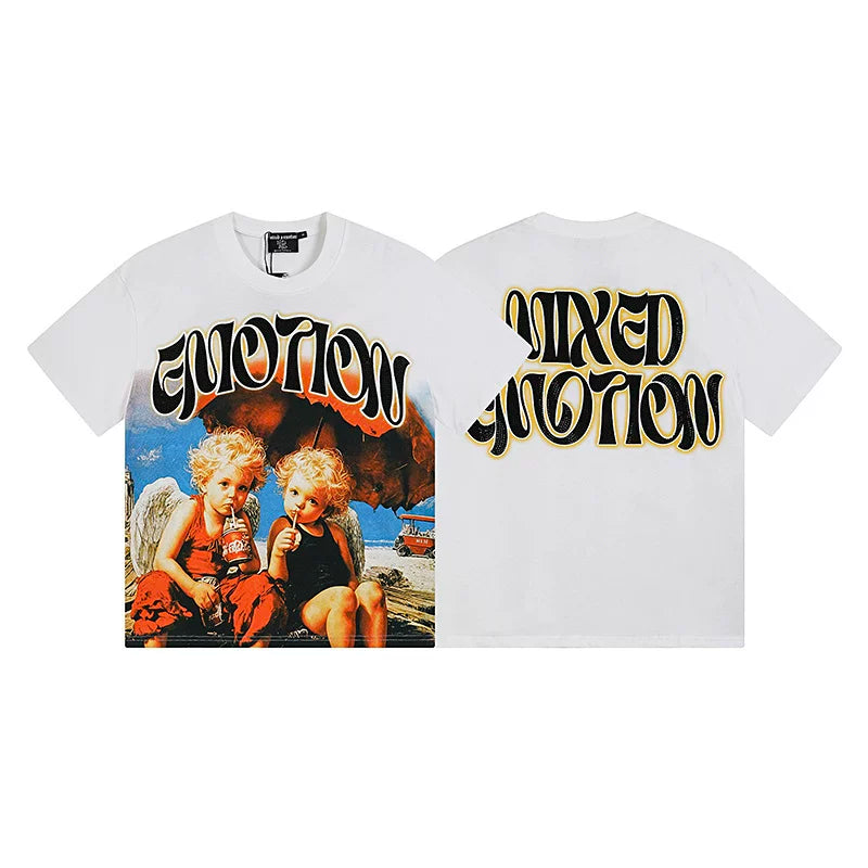 Mixed Emotion White Tee – Angel Kids Umbrella Emotion Print