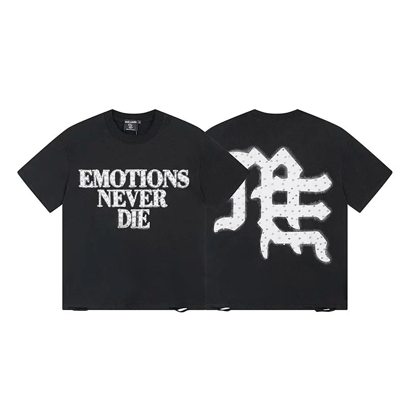 Mixed Emotion Black Tee – White Emotions Never Die Print