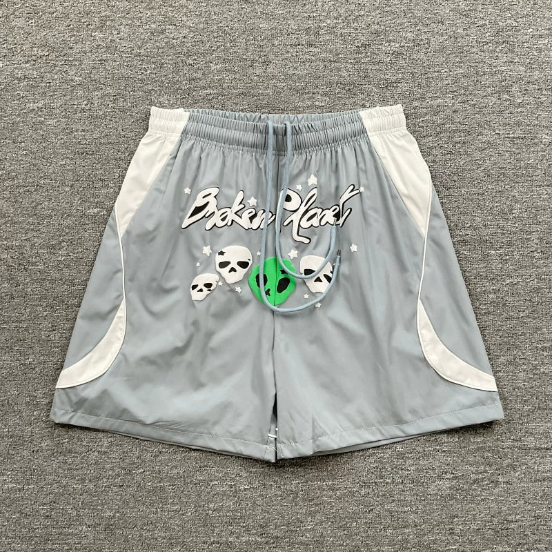 Broken Planet Alien Skull Graphic Color Block Nylon Shorts - 4 Colors Available