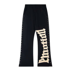 Mixed Emotion Studded Flare‑Leg Graphic Sweatpants