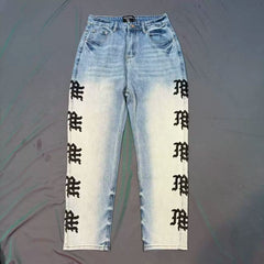 Mixed Emotion Black Side‑Embroidered Straight‑Leg Jeans