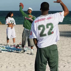 Broken Planet 22 Cropped Mesh Football Jersey, White Retro Oversized Short Football Tee