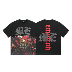 Mixed Emotion Black Tee – Red Gothic Cross Cthulhu Print