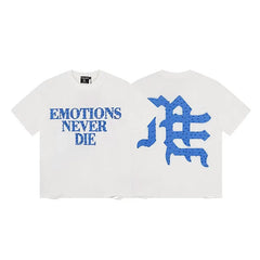 Mixed Emotion White Tee – Blue Emotions Never Die Studded Print