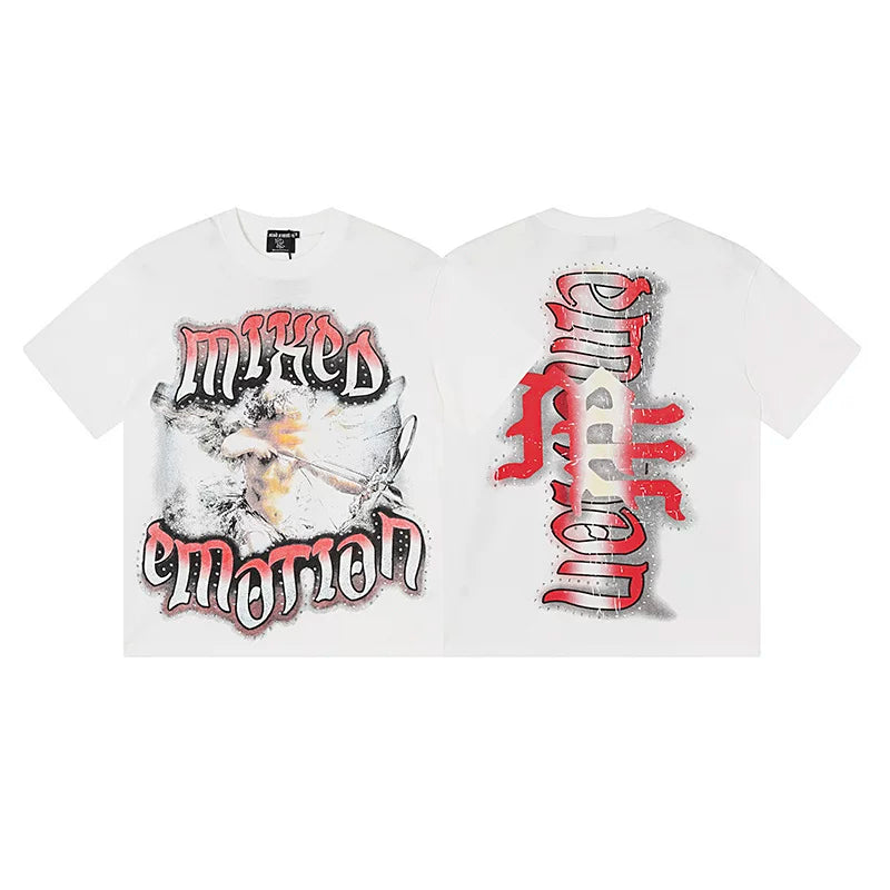 Mixed Emotion White Tee – Gothic Emotion Portrait Print