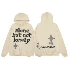 Broken Planet Alone But Not Lonely Cream Oversized Graphic Hoodie