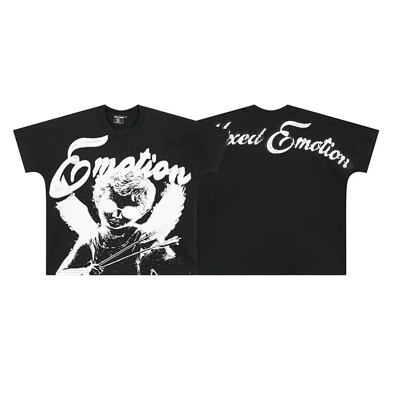 Mixed Emotion Black Tee – Worn Cupid Emotion Print