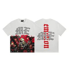 Mixed Emotion White Tee – Red Gothic Cross Cthulhu Print