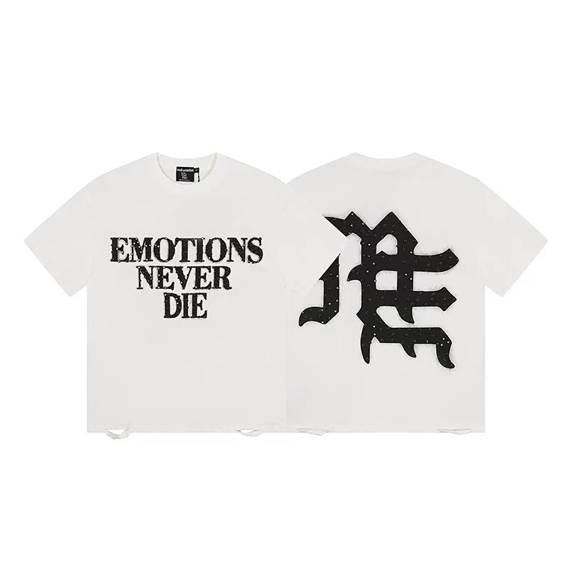 Mixed Emotion White Tee – Emotions Never Die Distressed Print