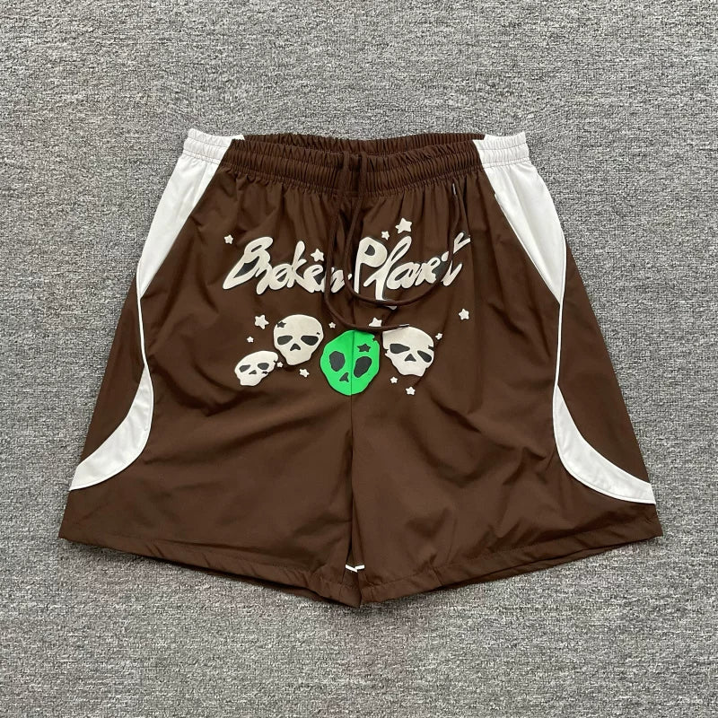 Broken Planet Alien Skull Graphic Color Block Nylon Shorts - 4 Colors Available