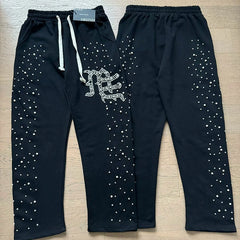Mixed Emotion Rhinestone Logo Zip‑Up Hoodie Tracksuit Set