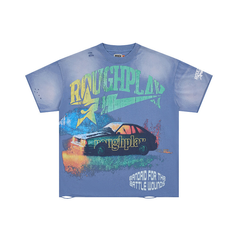 Rough Play Bandaid for the Battle Wounds Oversized Graphic Tee — Washed Blue