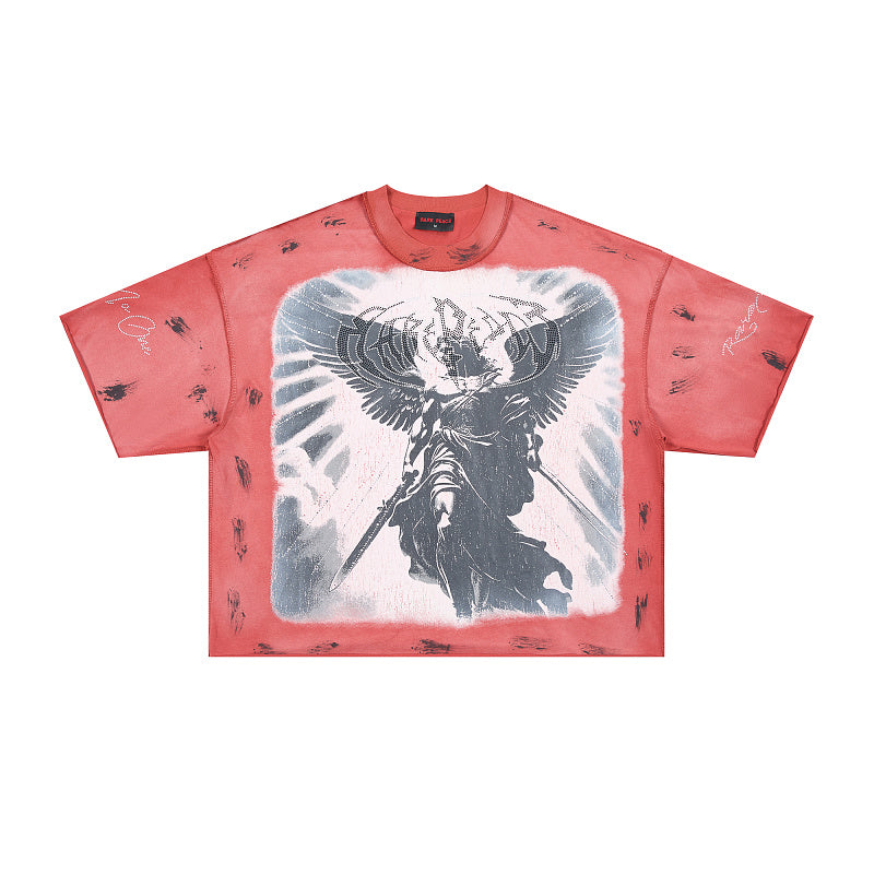 Rare Peace Angel Warrior Oversized Graphic Tee — Washed Pink