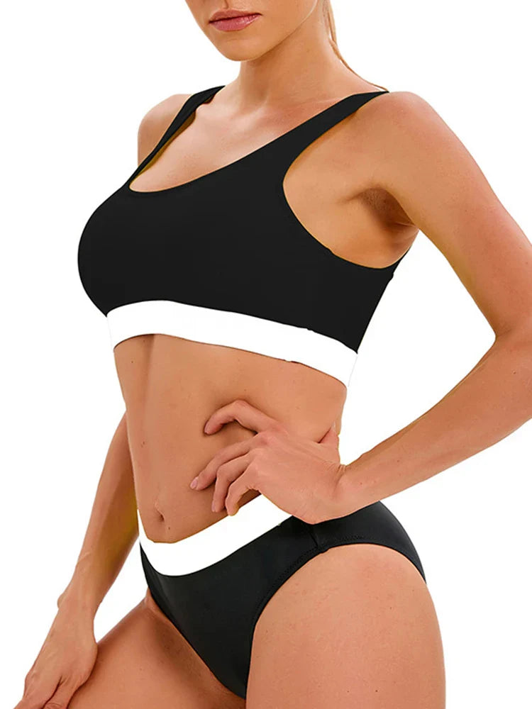 Contrast Color Bikini Set Women Backless Split Swimsuit Holiday Bathing Suit  Summer Two-pieces Beachwear Bikini