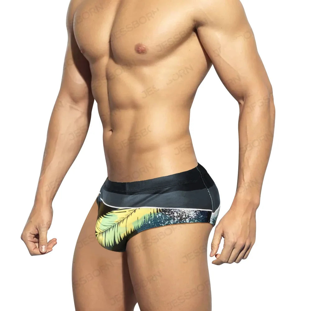 summer style men's dream leaf swim trunks low waist European and American beach hot spring swimming briefs