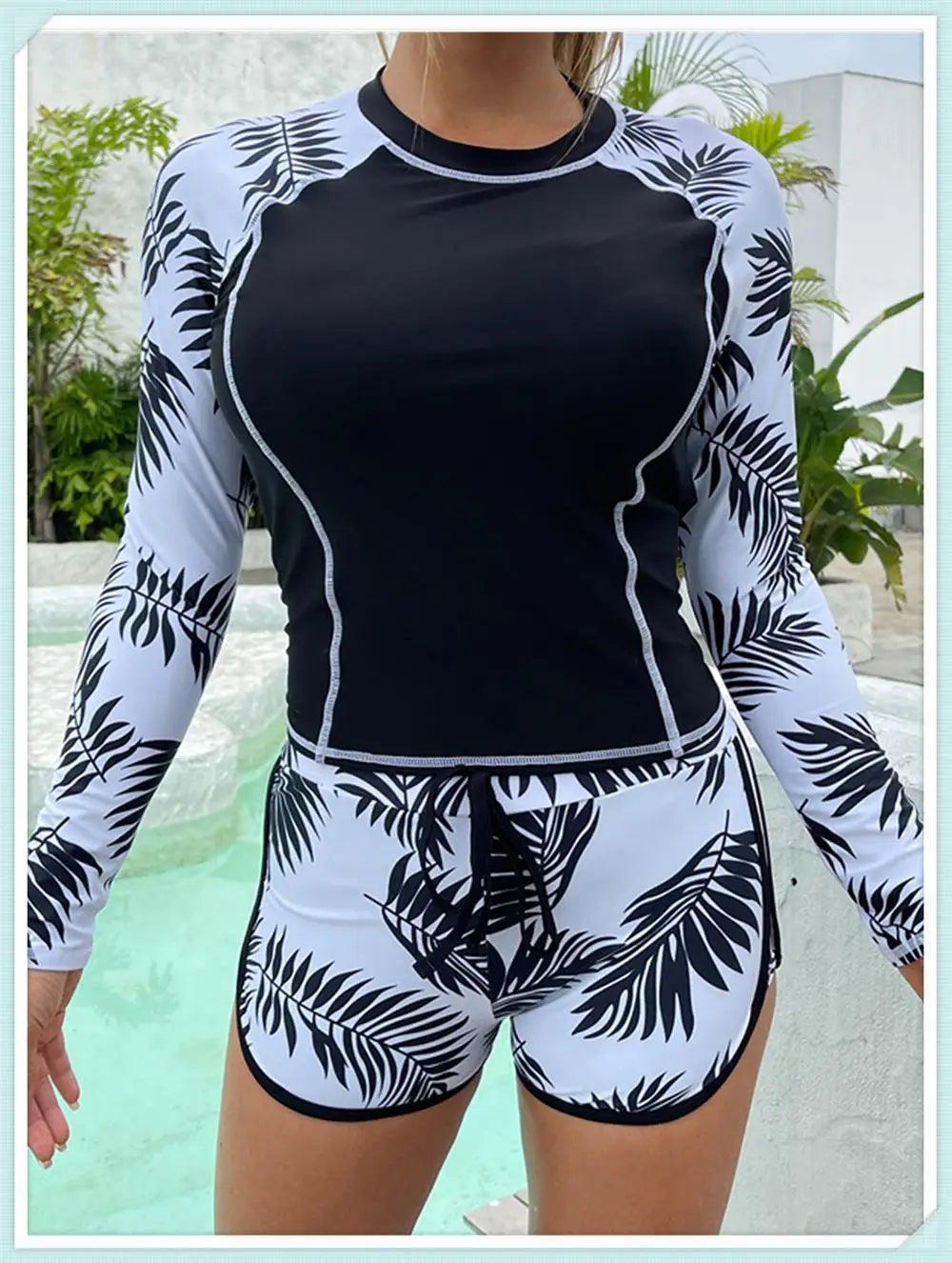 Long Sleeve Rash guard Swimsuit Women Tropical Printed Swimwear Two Pieces Diving Clothes Bathing Suit Surfing Beachwear
