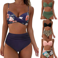 Women High Waist Bikini Swimsuit Two-pieces Simple Classic Sexy Bikini Push Up 2025 New Fashion Vacation Beachwear Bathing Suit