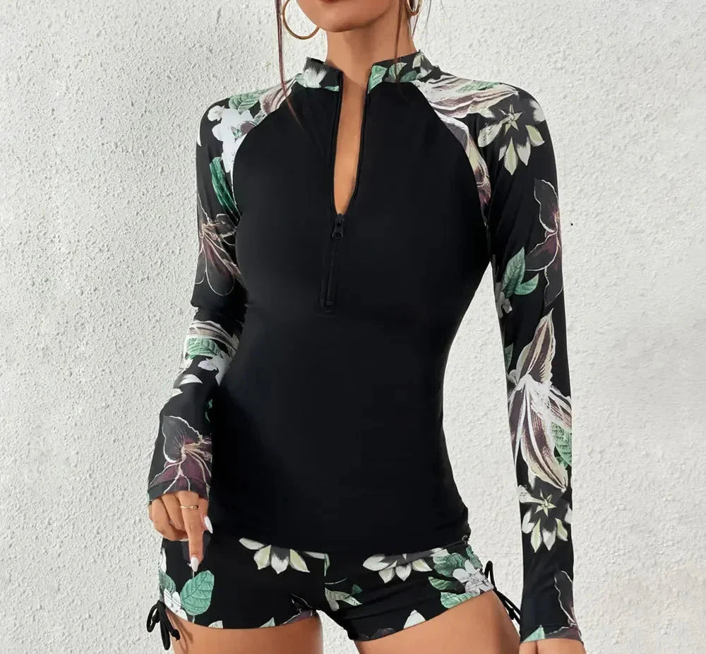 Female Swimsuit With Long Sleeves Swimwear Sports Surfing Tankini Set Beachwear Two-Piece Bathing Suits Pool Women Swimming Suit