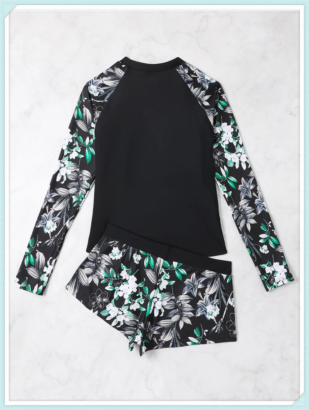 Long Sleeve Rash guard Swimsuit Women Tropical Printed Swimwear Two Pieces Diving Clothes Bathing Suit Surfing Beachwear