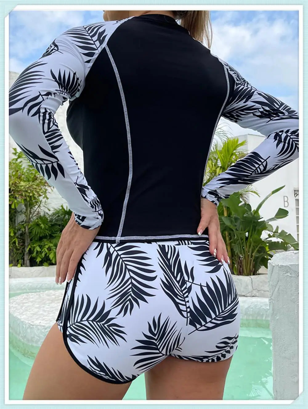 Long Sleeve Rash guard Swimsuit Women Tropical Printed Swimwear Two Pieces Diving Clothes Bathing Suit Surfing Beachwear