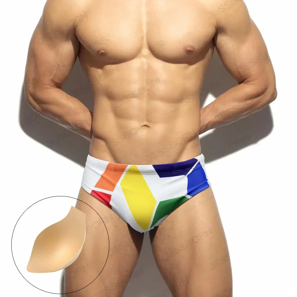 Men Swimming Trunks Low-waisted Swimsuit Boxer Quick-Drying Beach Shorts Breathable Tight Fitting Swimwear Boxer Briefs