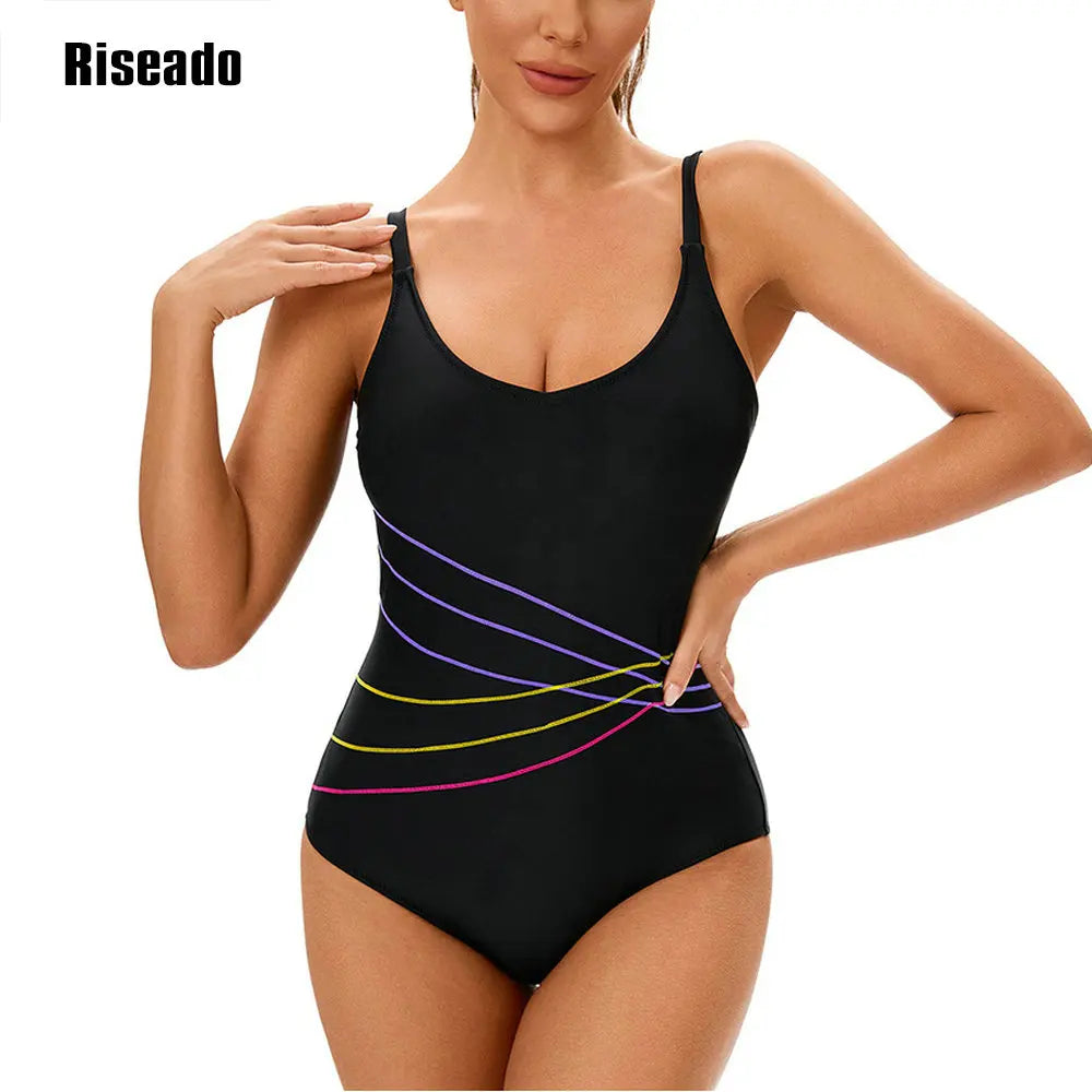 One Piece Athletic Swimsuit for Women Adjustable Strap Bathing Suit Tummy Control Swimming Suits Swimwear