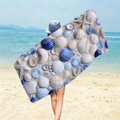 Starfish shell pearl gravel print beautiful beach towel, extra large super soft microfiber bath towel for beach travel
