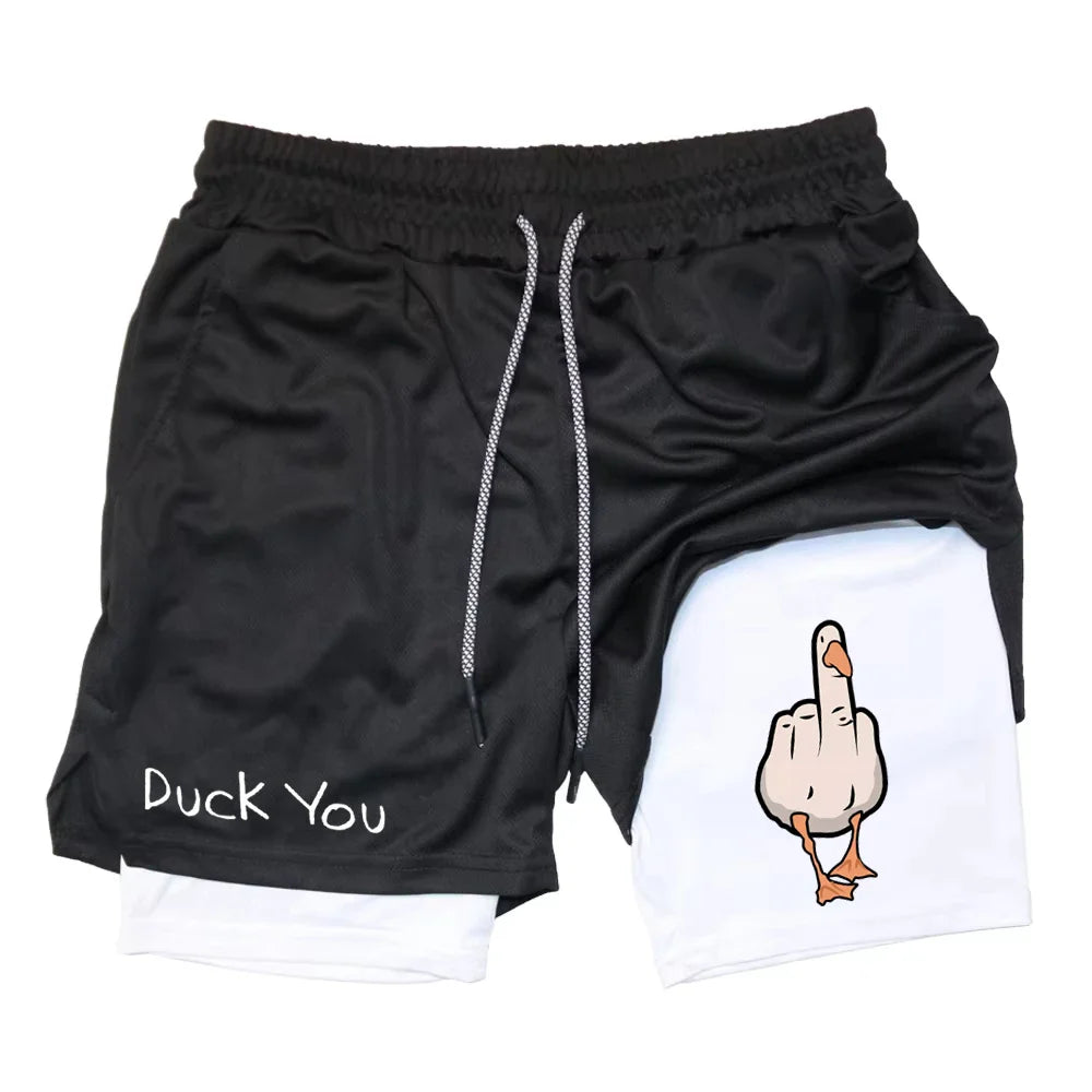 Men's Cartoon Duck Print Quick Drying Shorts | Summer Fitness Wear
