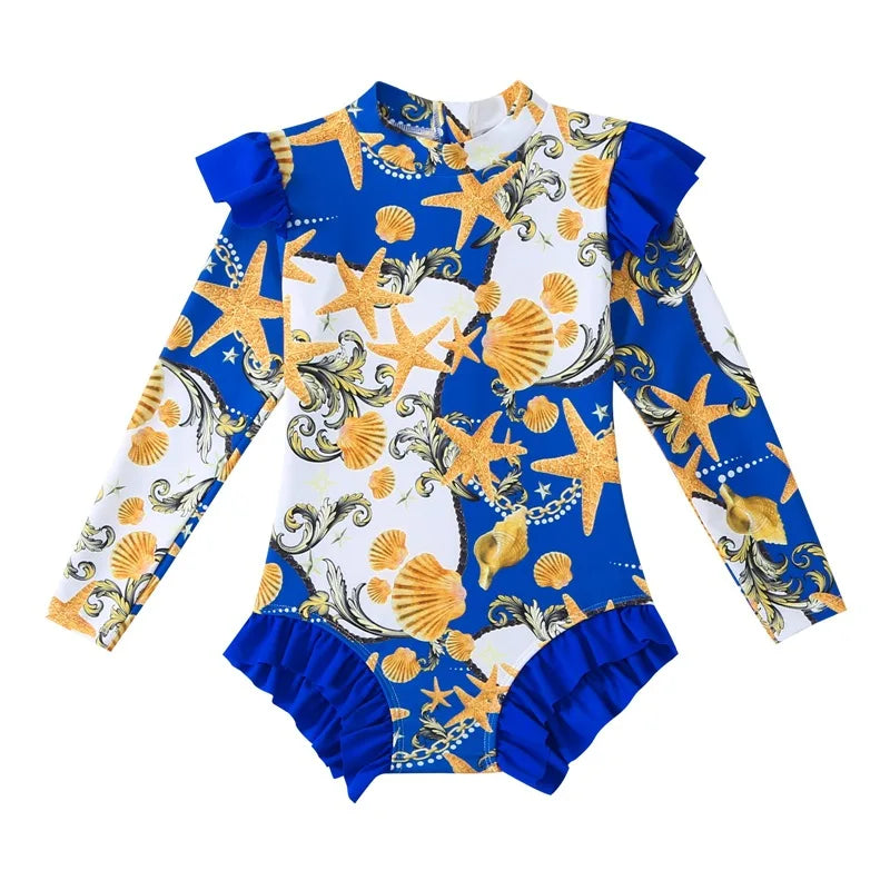 Girls Swimsuit Long Sleeve Baby Girls Training Swimwear Children Kids One-piece Bathing Swimming Swim Suit Summer Beachwear