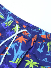Boys Kids Swimsuit Letter Coconut Tree Print Long Sleeves Children Swimsuit Summer Beach Shorts Bathing Suit Swimming